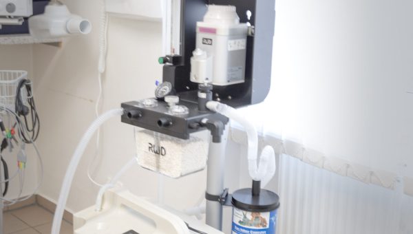 Inhalationsnarkosegerät mit Verdampfer und Schläuchen im Behandlungsraum der Kleintierpraxis Mosbach