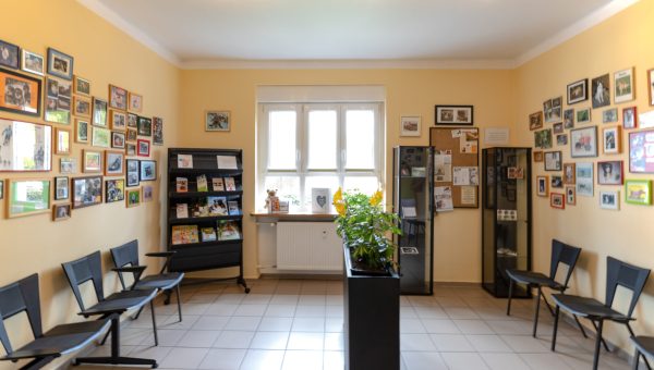 The waiting room with the photo wall of our patients
